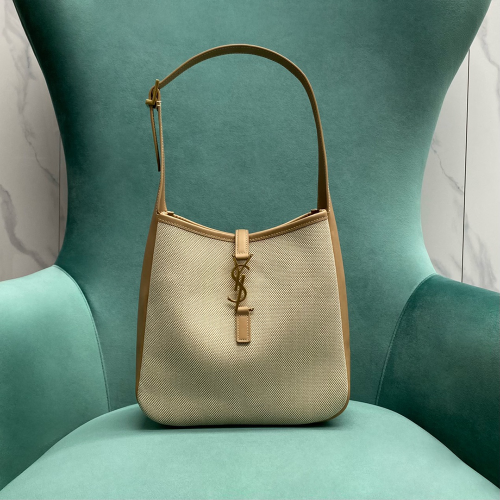 생로랑 LE 5 A 7 스무스 레더 스몰 호보백 베이지 & 브라운 713938