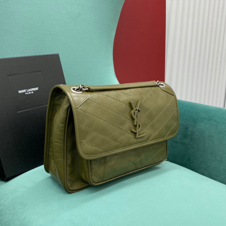 공장 생로랑 여성 니키 미디움 체인 숄더백 그린 498894