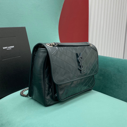 공장 생로랑 여성 니키 미디움 체인 숄더백 다크 그린 498894