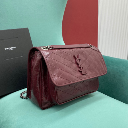 공장 생로랑 여성 니키 미디움 체인 숄더백 버건디 498894