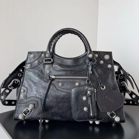 발렌시아가 라인스톤 네오 카골 시티 핸드백 블랙 다이아몬드 700451210BK1000