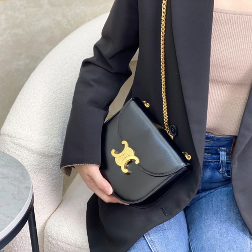 셀린느 트리오페 체인백 베사체 샤이니 카프스킨 블랙 110973