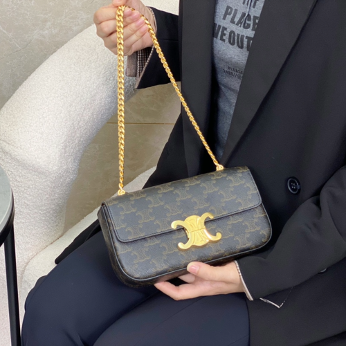 셀린느 트리오페 캔버스 체인 숄더백 탄 197992