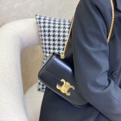 셀린느 트리오페 캔버스 체인 숄더백 블랙 197993