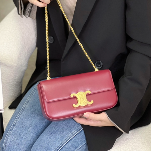 셀린느 트리오페 캔버스 체인 숄더백 버건디 197993