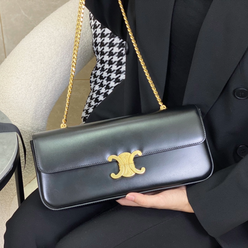 셀린느 레더 트리오페 플랩 체인백 블랙 금장 197413