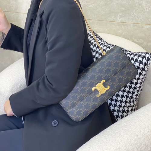 셀린느 레더 트리오페 플랩 체인백 탄 197412