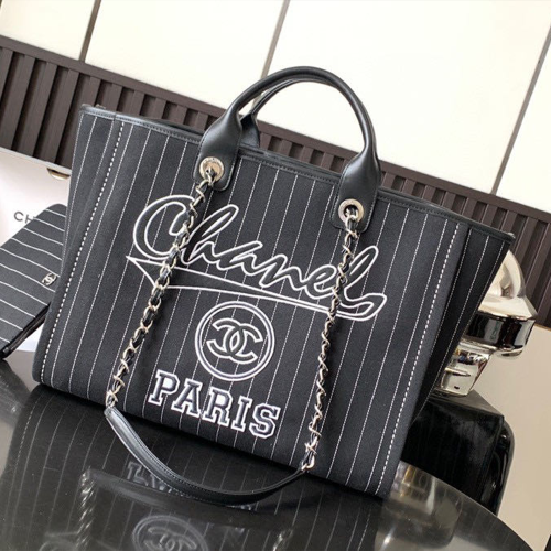 지존샵 샤넬 시즌 스트라이프 도빌백 토트 숄더 블랙 투톤 A66941