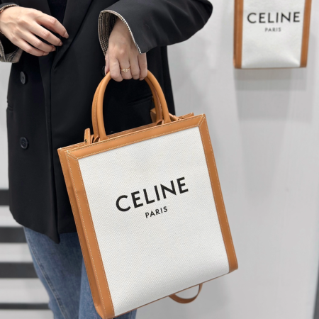 셀린느 버티컬 카바스 스몰 토트 캔버스백 내츄럴 탄 192082