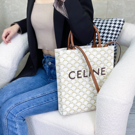 셀린느 트리오페 스몰 카바스 버티컬 토트백 화이트 탄 191542