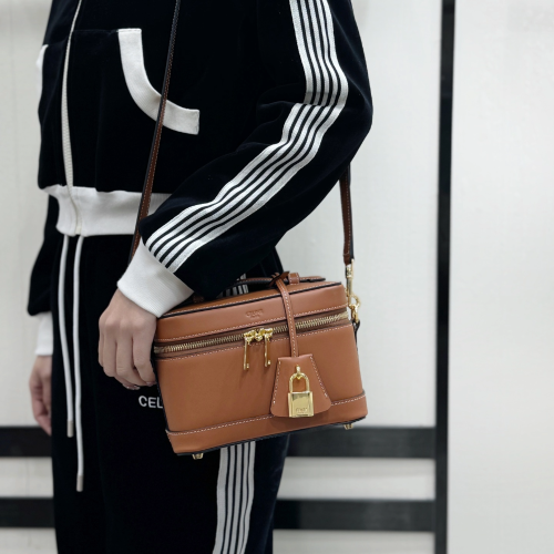 셀린느 샤이니 카프스킨 베니티백 탄 119463