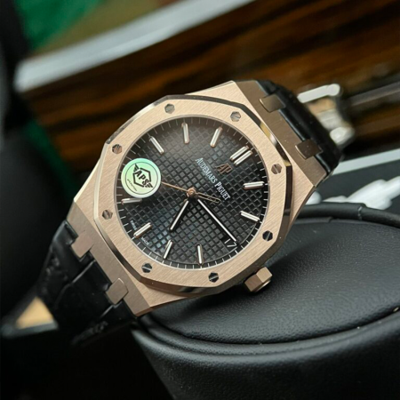 APS공장 오데마피게 로얄오크 블랙 다이얼 로즈골드 금통 레더 스트랩 15500OR.OO.D002CR.01