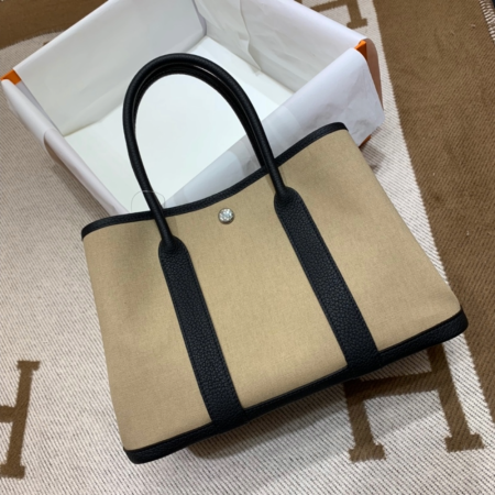 반수공 에르메스 가든파티 30 트렌치 캔버스 블랙 네곤다