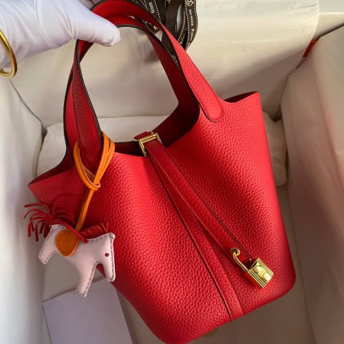 반수공 에르메스 피코탄 락 18 레드 금장 소가죽