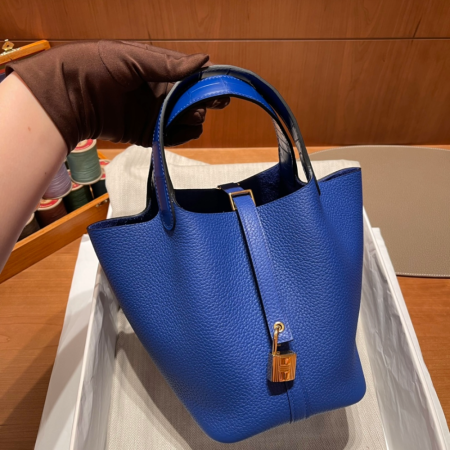 반수공 에르메스 피코탄 락 18 블루 금장 끌레망스 악어가죽 핸들