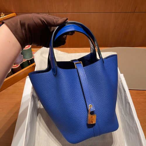 반수공 에르메스 피코탄 락 18 블루 금장 끌레망스 악어가죽 핸들