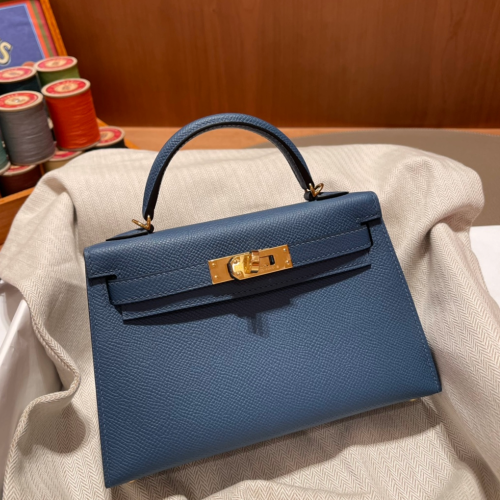 반수공 에르메스 미니 켈리백 딥블루 금장 엡송