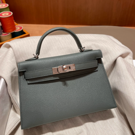 반수공 에르메스 미니 켈리백 그레이그린 은장 엡송