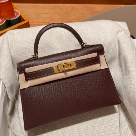 반수공 에르메스 미니 켈리백 브라운 금장 엡송