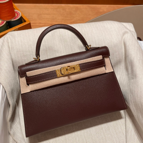 반수공 에르메스 미니 켈리백 브라운 금장 엡송