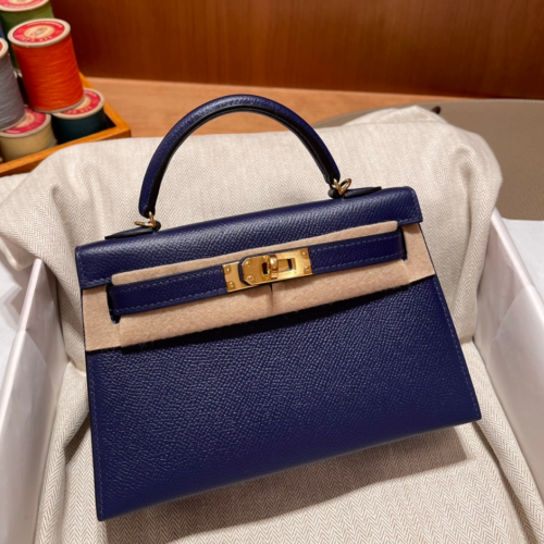 반수공 에르메스 미니 켈리백 블루 금장 엡송
