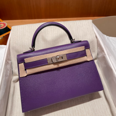반수공 에르메스 미니 켈리백 퍼플 은장 엡송