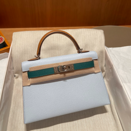 반수공 에르메스 미니 켈리백 블루 그린 브라운 은장 엡송