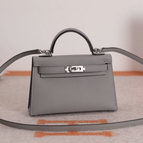 반수공 에르메스 미니 켈리백 그레이 은장 엡송