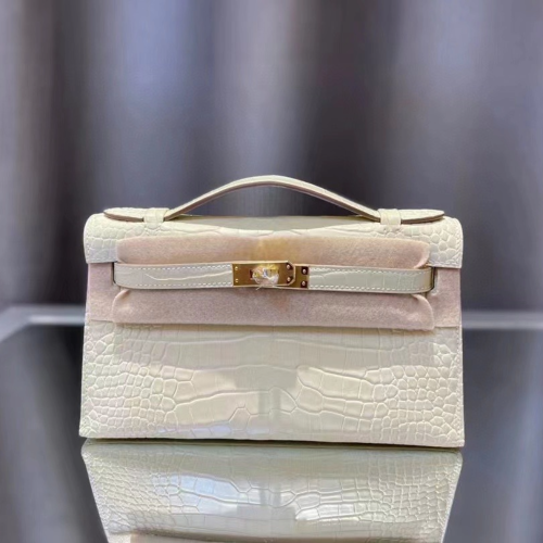 반수공 에르메스 미니 켈리백 나타 화이트 금장 악어가죽