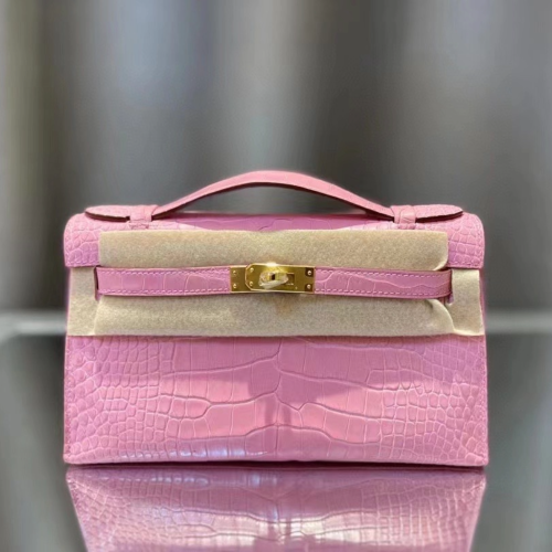 반수공 에르메스 미니 켈리백 핑크 금장 악어가죽