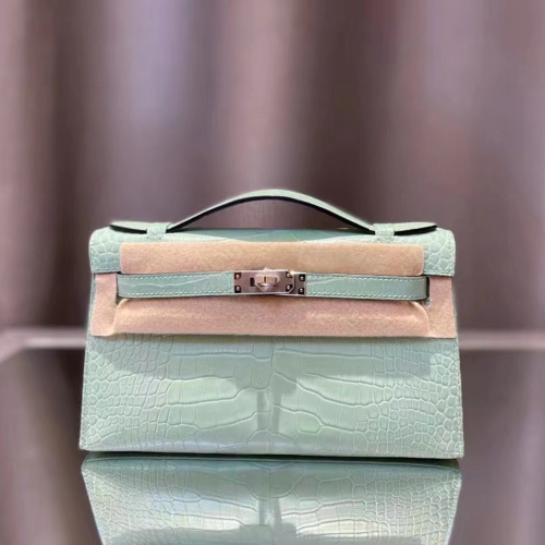 반수공 에르메스 미니 켈리백 민트 은장 악어가죽