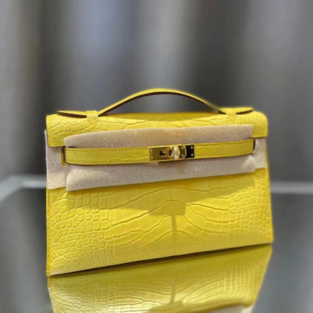 반수공 에르메스 미니 켈리백 옐로우 금장 악어가죽