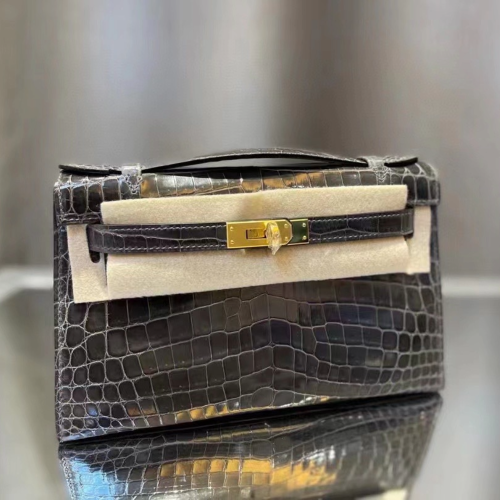 반수공 에르메스 미니 켈리백 그레이 금장 샤이니 악어가죽