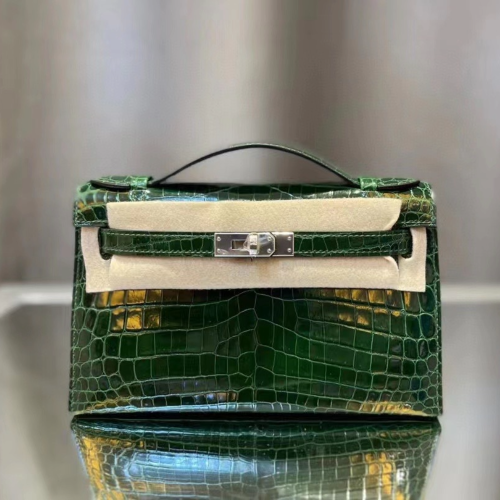 반수공 에르메스 미니 켈리백 그린 은장 샤이니 악어가죽