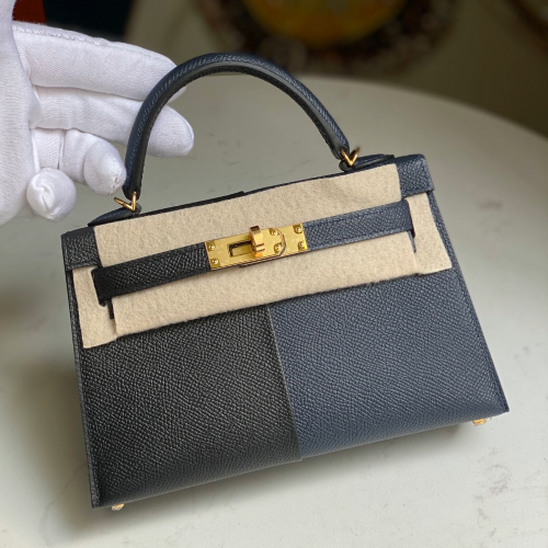 반수공 에르메스 미니 켈리백 블랙 미드나잇블루 금장 앱송