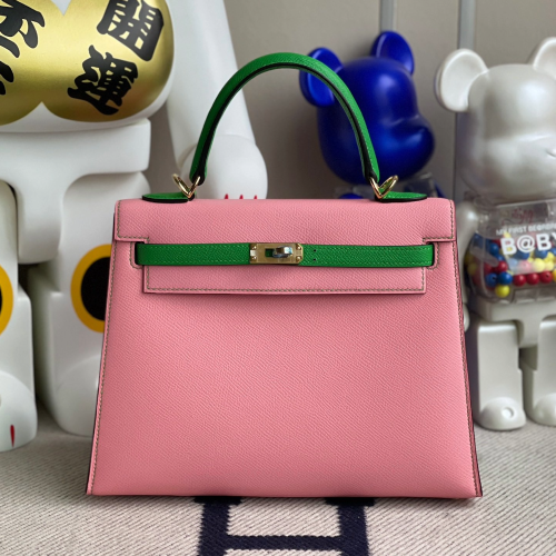 반수공 에르메스 켈리백 25 핑크 그린 금장 엡송