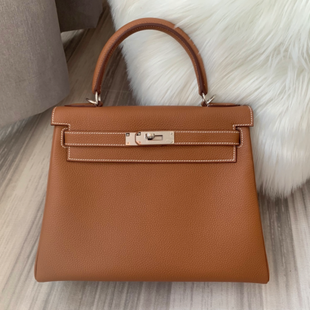 반수공 에르메스 켈리백 28 골드브라운 은장 엡송