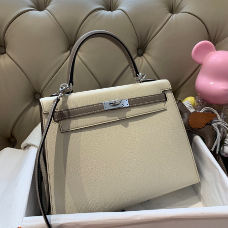 반수공 에르메스 켈리백 25 화이트 에토프 은장 엡송