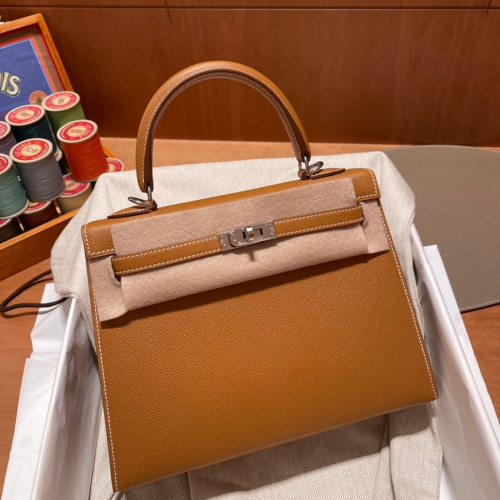 반수공 에르메스 켈리백 25 골드브라운 은장 엡송