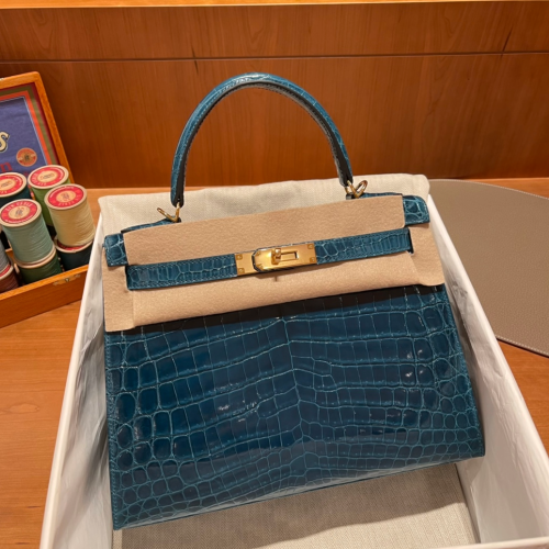 반수공 에르메스 켈리백 28 그린 금장 악어가죽