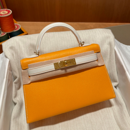 반수공 에르메스 미니 켈리백 옐로우 화이트 금장 엡송