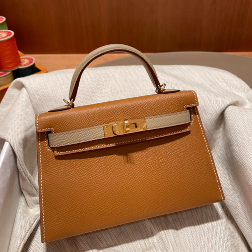 반수공 에르메스 미니 켈리백 골드브라운 그레이 금장 엡송