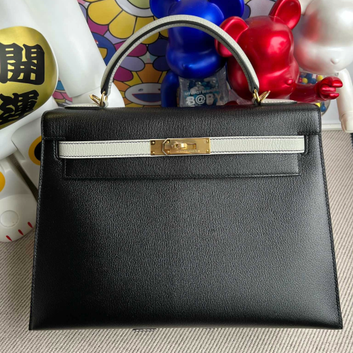 반수공 에르메스 켈리백 32 블랙 그레이 금장 염소가죽