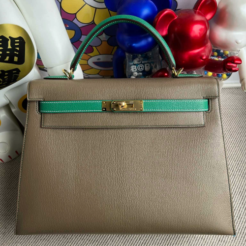 반수공 에르메스 켈리백 32 에토프 벨뱃그린 금장 염소가죽