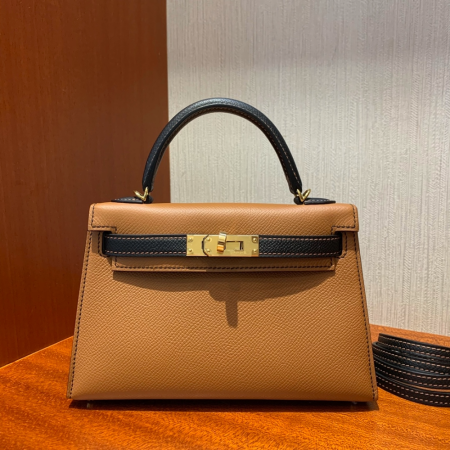 반수공 에르메스 미니 켈리백 20 골드브라운 블랙 금장 엡송