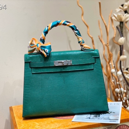 반수공 에르메스 켈리백 28 그린 은장 리자드가죽