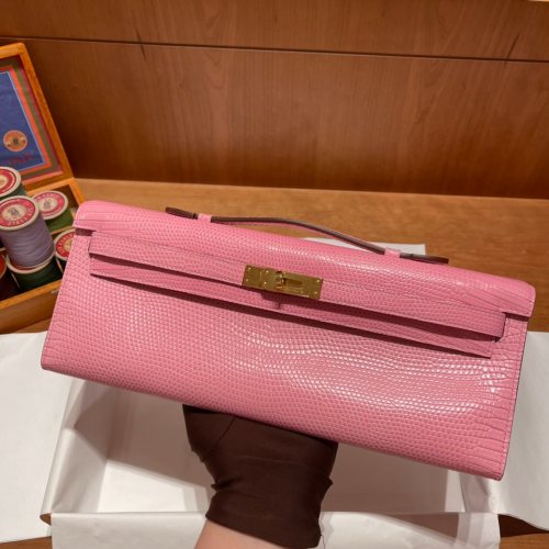 반수공 에르메스 켈리컷 31 핑크 금장 리자드가죽