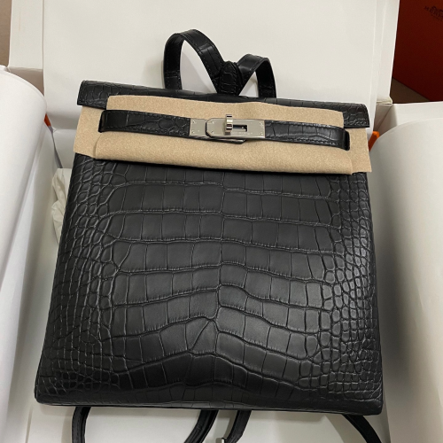 반수공 에르메스 켈리 아도 백팩 블랙 은장 악어가죽