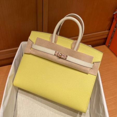 반수공 에르메스 버킨백 25 옐로우 화이트 금장 엡송