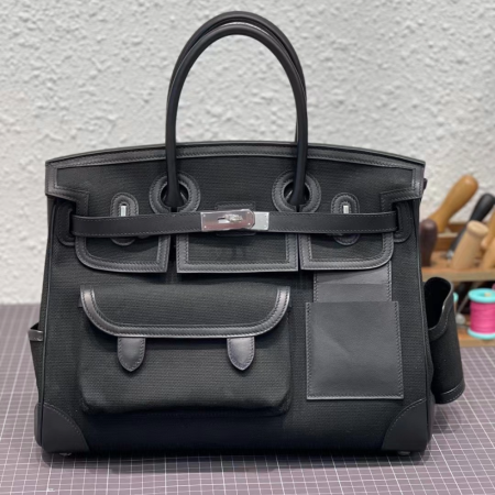 반수공 에르메스 버킨백 35 카고 블랙 은장 캔버스